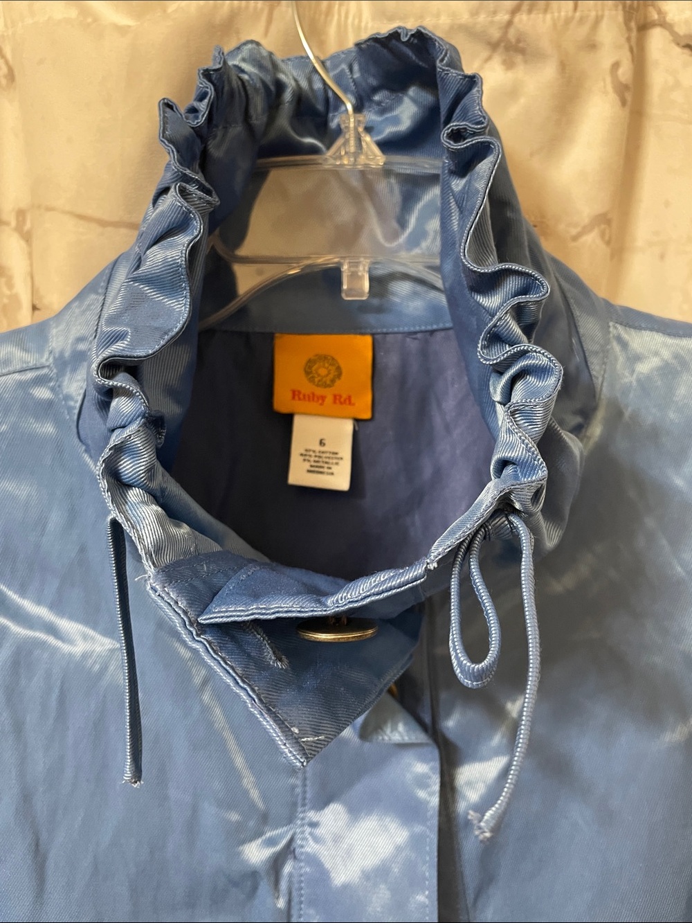 Ruby Rd. Shiny Light Blue Cropped Utility Jacket - Picture 9 of 12